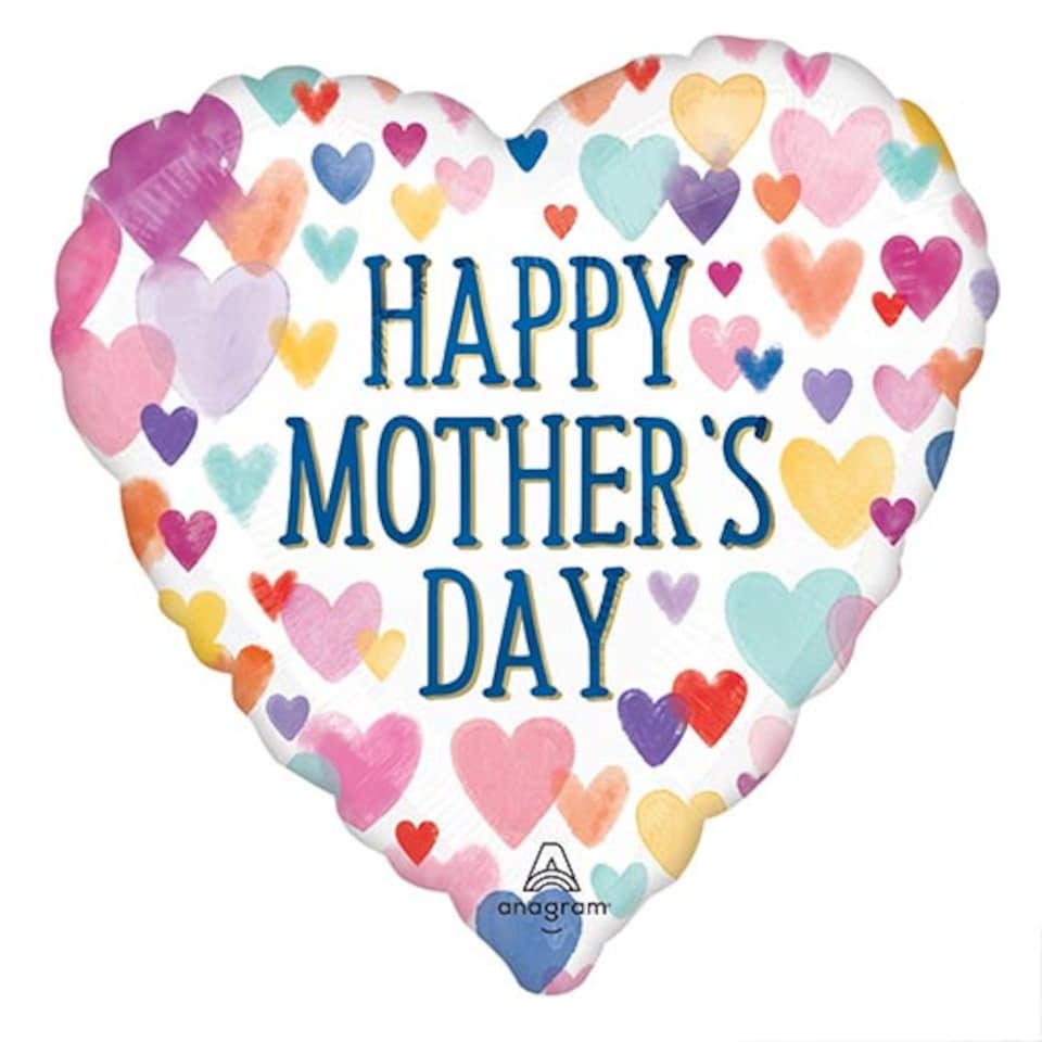 image 1 of Sprinkled Watercolour Hearts Happy Mother's Day Heart Shape Foil Helium Balloon 46cm / 18 in | Multi