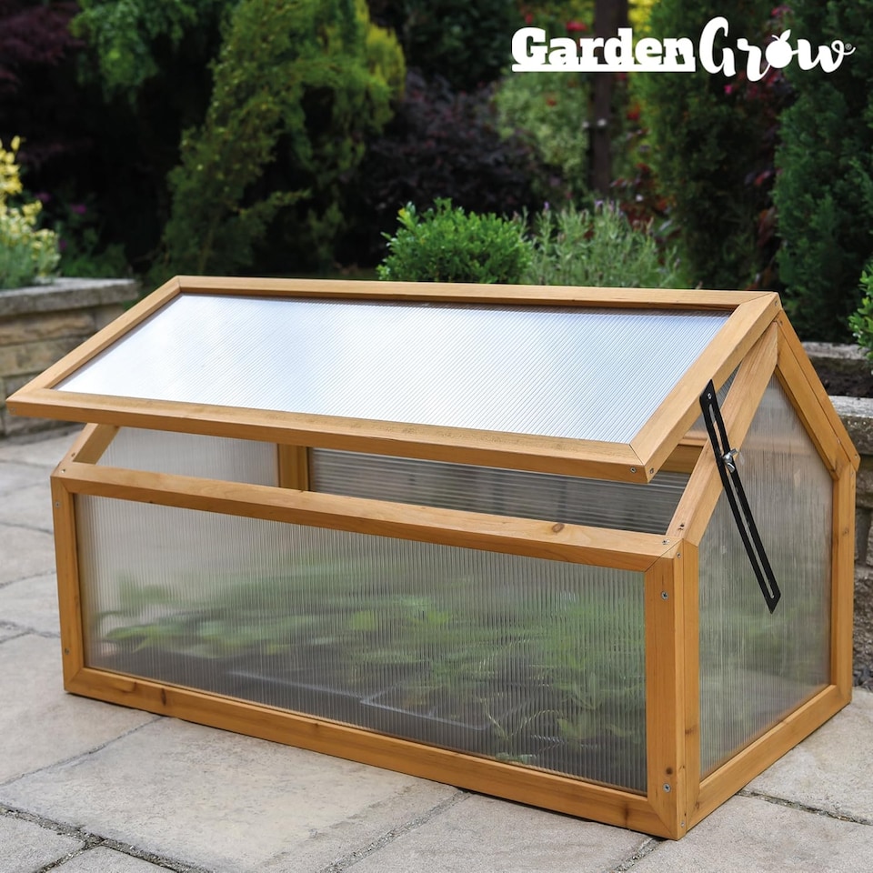 image 1 of Wooden Outdoor Cold Frame Grow House Polycarbonate Shelter for Garden Vegetables & Plants | Brown | 1