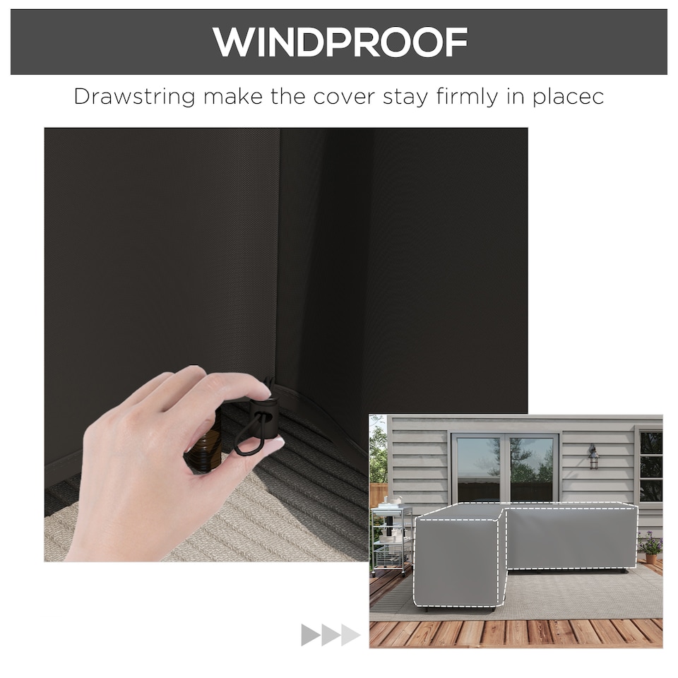 image 1 of Outsunny L-Shaped Rattan Corner Sofa Cover Waterproof Oxford Fabric 250x250x79cm | Black | Black | 250L x 250W x 79Hcm