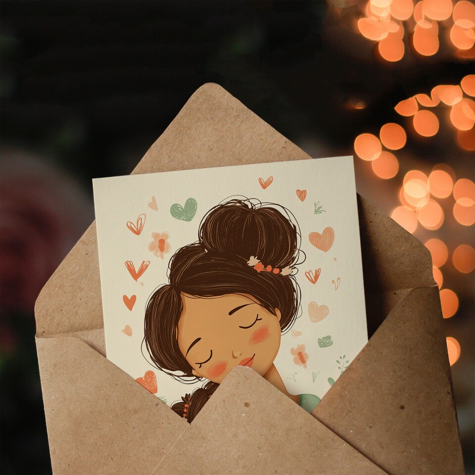 image 1 of Happy Mother's Day Card For Mum Cute Cartoon Love Hearts Blank Inside