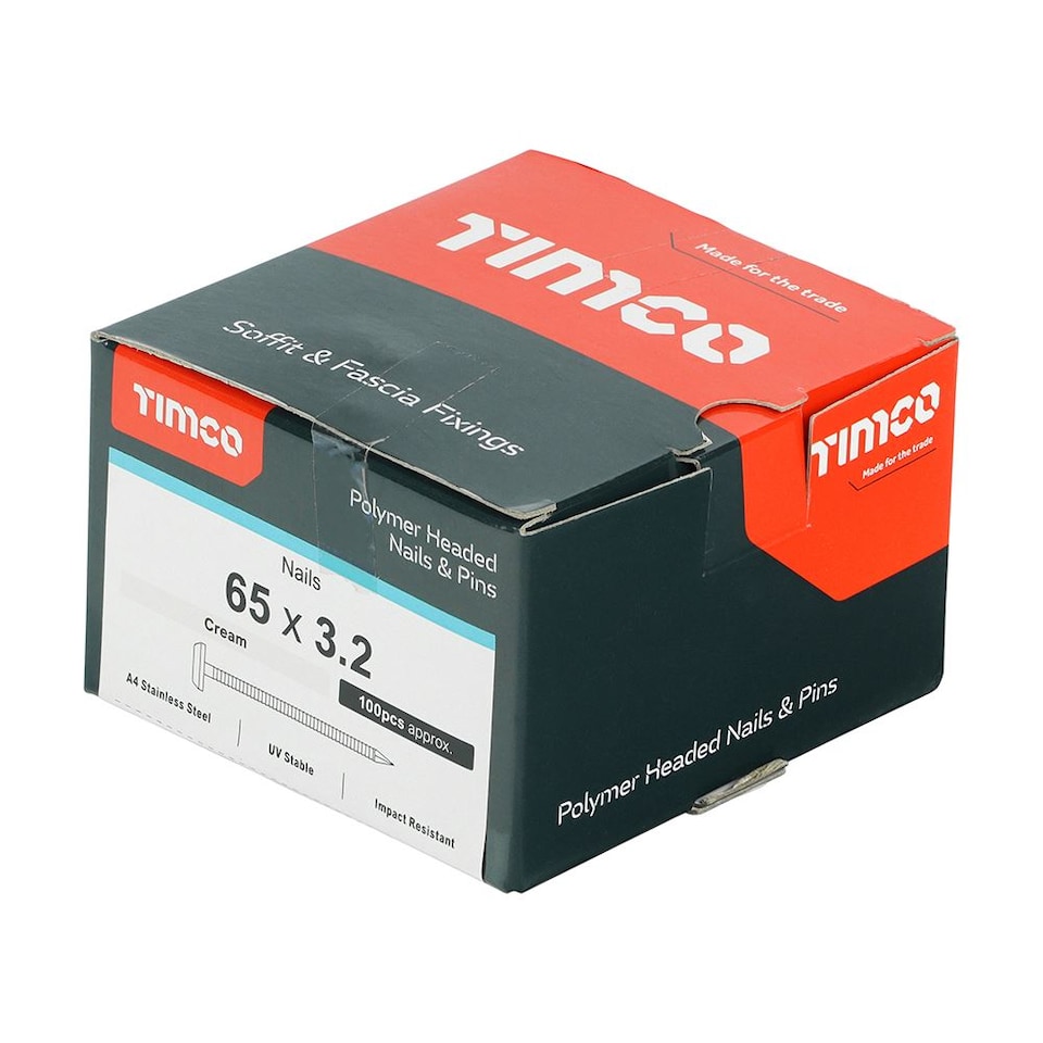 image 1 of Timco - Polymer Headed Nails - A4 Stainless Steel - Cream (Size 65mm - 100 Pieces)