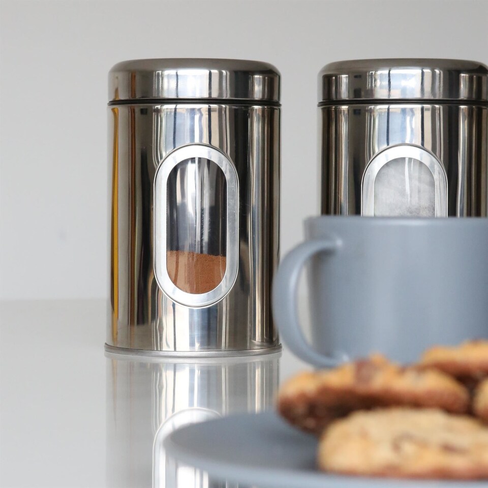 image 1 of Harbour Housewares 3pc Stainless Steel Food Storage Containers Set with Window - Chrome