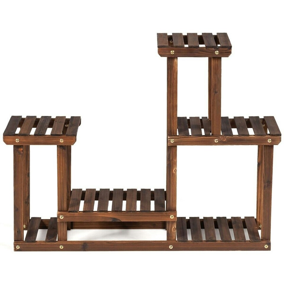 image 1 of COSTWAY Solid Wood Plant Stand Multi Layer Plant Pot Holder Brown