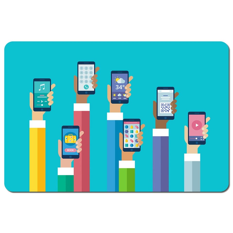 image 1 of Hands holding smart phones (Placemat)