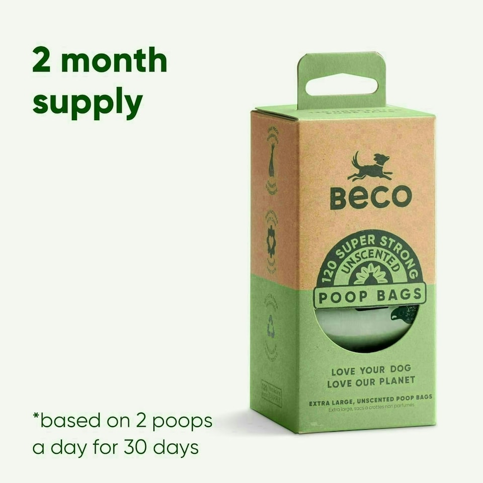 image 1 of Beco Strong & Large Dog Poop Bags 120 Bags (8 Rolls of 15) Unscented Dispenser Compatible