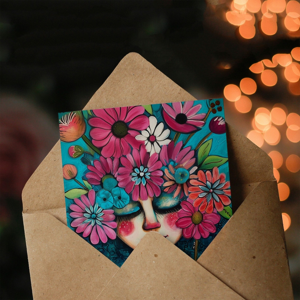 image 1 of Flower Head Girl Purple Plant Lover Woman Her Birthday Card