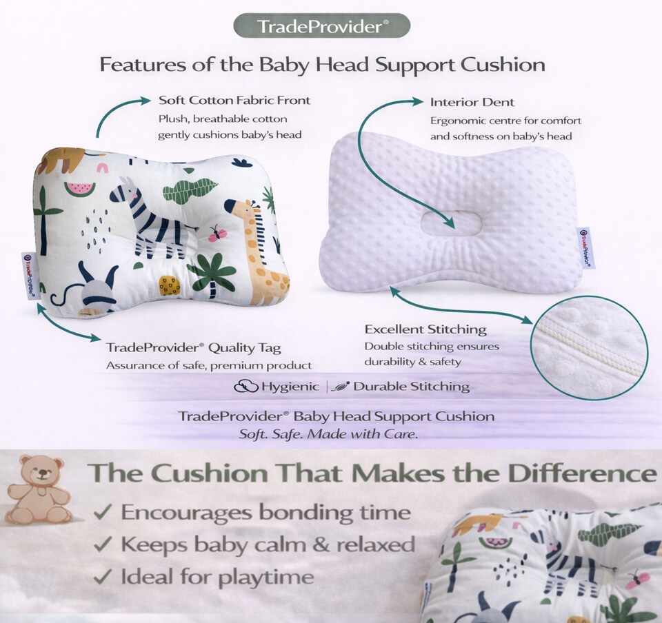 image 1 of TradeProvider® Baby Head Support Cushion for Pram, Pushchair, Stroller, Infant Support Pad, Newborn Travel Headrest (Safari Adventure Collection)