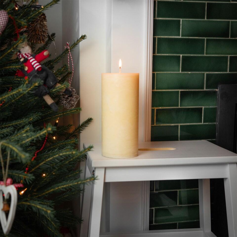 image 1 of Nicola Spring Round Vanilla Pillar Candle - 140 Hours - Cream | Cream | Beige