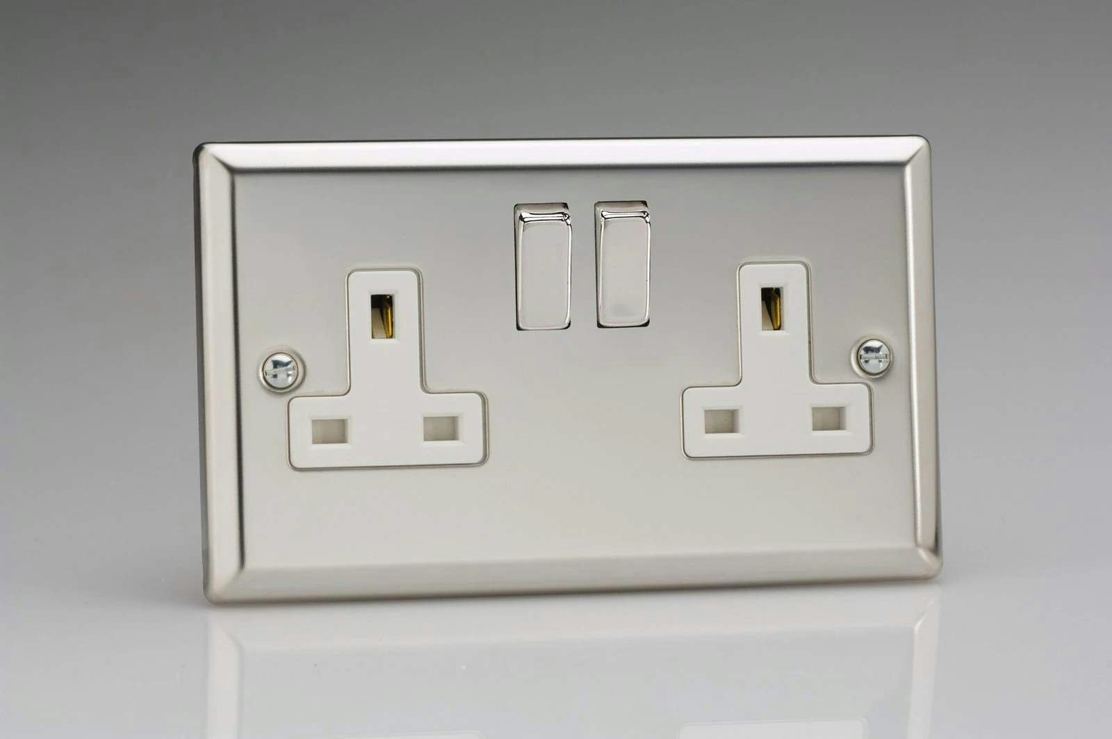 Varilight 2-Gang 13 Amp Double Switched Socket Mirror Chrome XC5DW in Grey