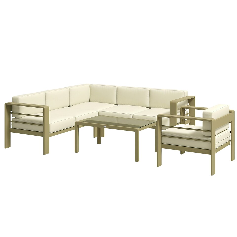image 1 of Outsunny 5 PCs Garden Sofa Set w/ Cushions, Aluminium Furniture Sets, Gold