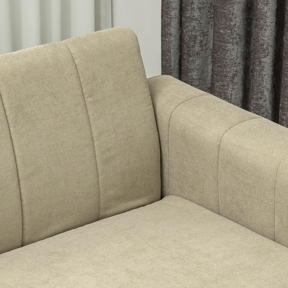 image 1 of HOMCOM 3 Seater Sofa, Modern Fabric Couch with Channel Tufted, Khaki 