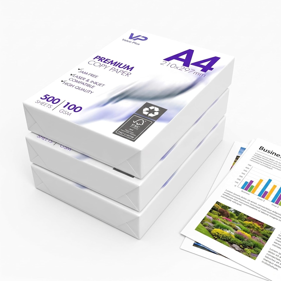 image 1 of Premium A4 Printer Paper 100gsm, 500 Sheets Premium Thick Copy Paper for Laser and Inkjet Printers, Jam-Free Heavy Duty White Office Paper Ream