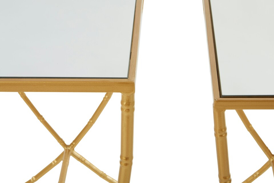image 1 of Set Of 2 Bamboo Design Side Tables,Rectangular Nesting Table,Luxe Gold Finish Bedside Table,Accent Tables | Gold