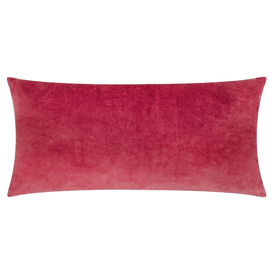 image 1 of Paoletti Embroidered Velvet Cushion, Ruby/Gold, 30 x 60cm