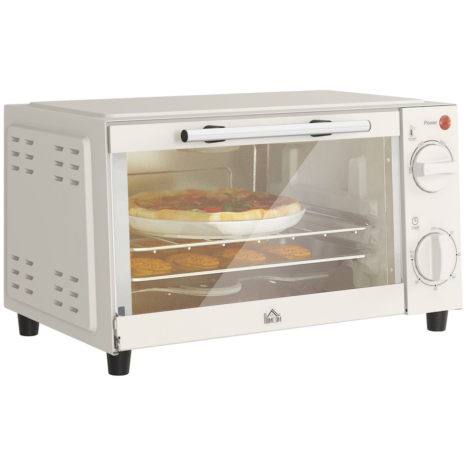 image 1 of HOMCOM Mini Oven, 9L Countertop Electric Grill, Toaster Oven with Adjustable Temperature, Timer, Dishwasher Safe Baking Tray and Wire Rack, 750W, Cream