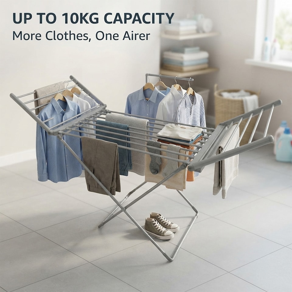 image 1 of Alivio Foldable Clothes Drying Rack with Extendable Wings, Portable Indoor & Outdoor Laundry Airer