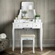 image 3 of 5 Drawer White Dressing Table With Mirror And Stool White