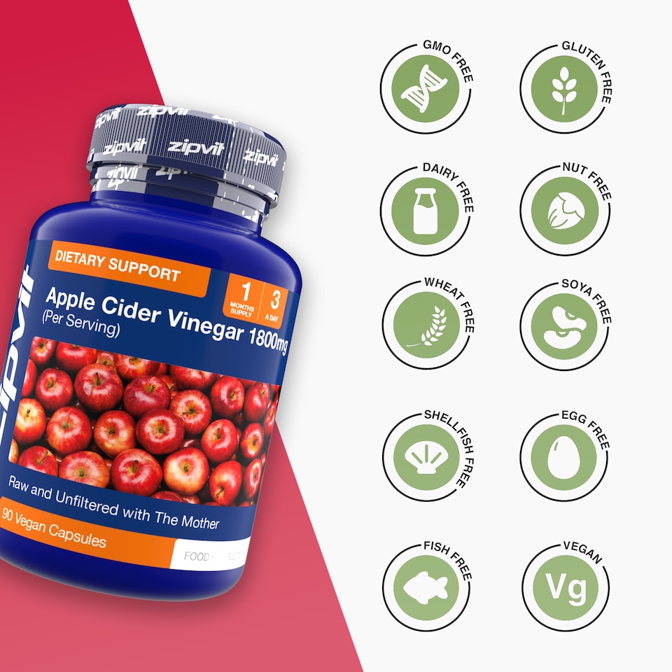 image 1 of Zipvit Apple Cider Vinegar 1800mg, Raw & Unfiltered with The Mother, 90 Vegan Capsules, 1-Month Supply
