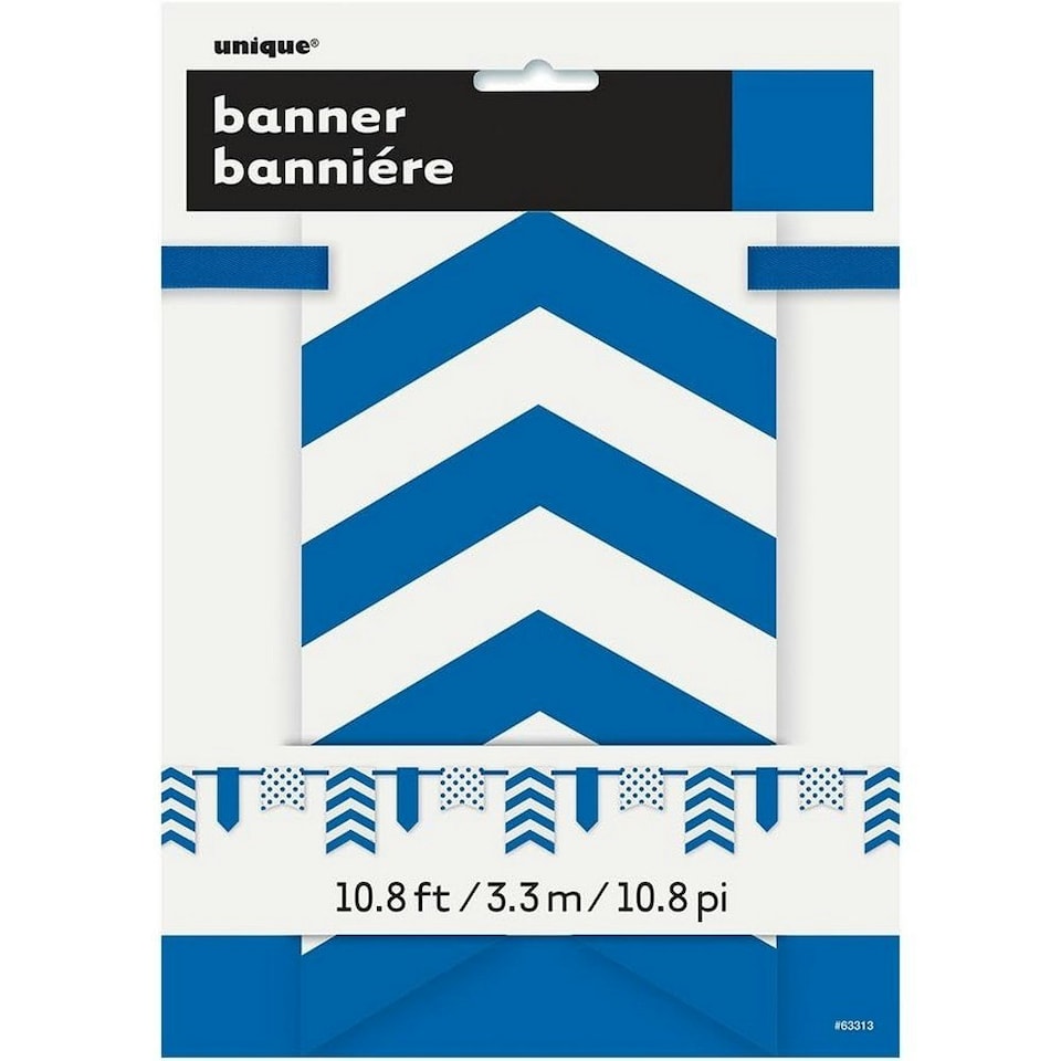 image 1 of Unique Party Paper Polka Dot and Chevron Bunting - Royal Blue/White - 12ft