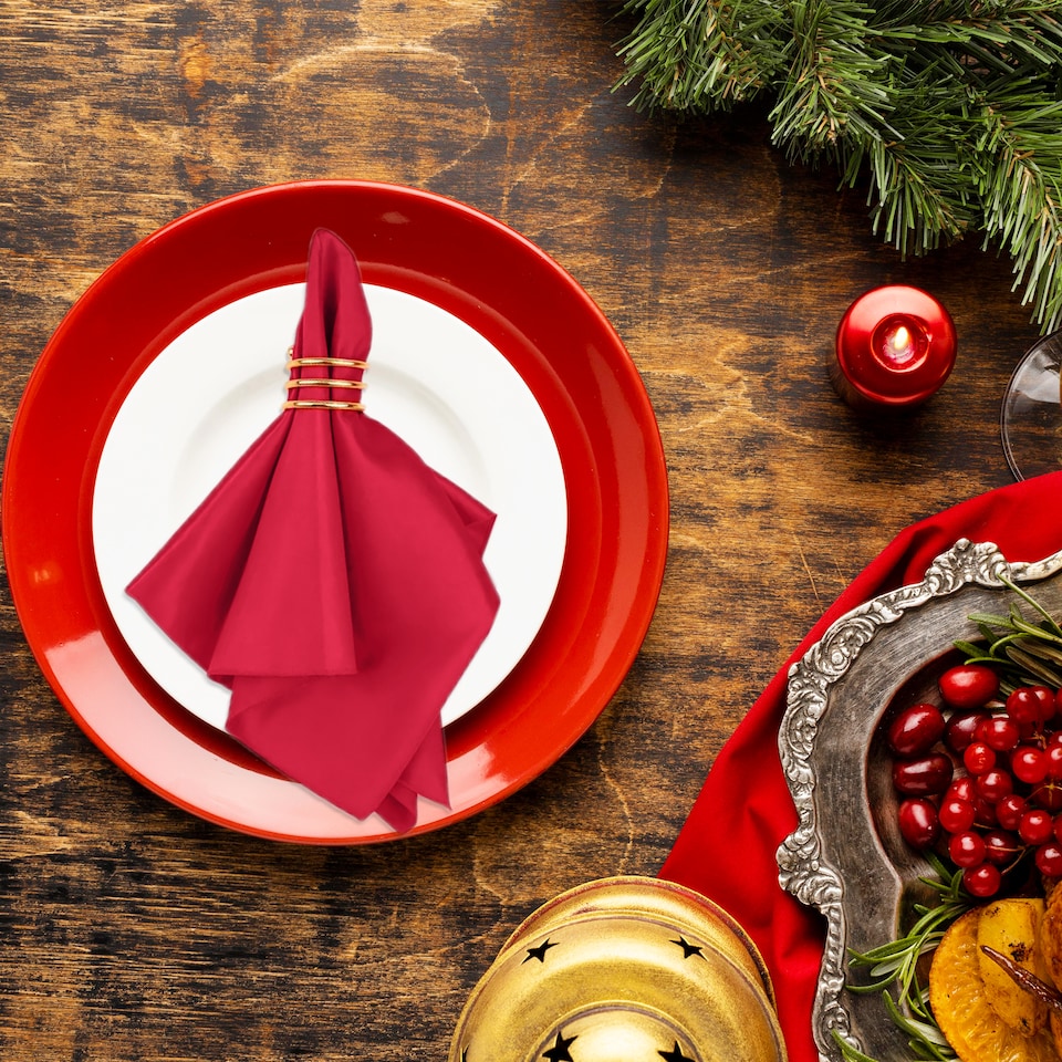 image 1 of 10pcs Red 100% Polyester Table Napkins with Hemmed Edges - 20 Inch