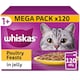 image 1 of 120 x 85g Whiskas 1+ Poultry Feasts Mixed Adult Wet Cat Food Pouches in Jelly 3 x 40pk