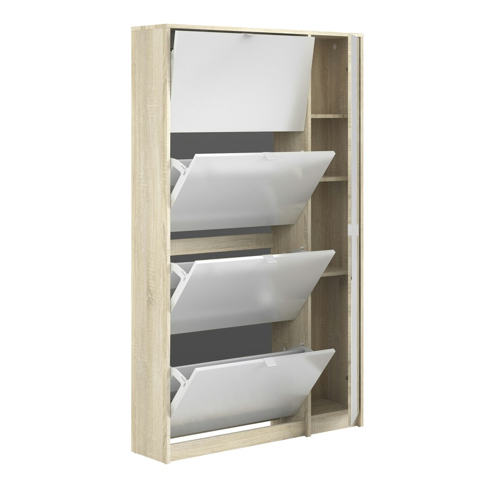 image 1 of Shoes Shoe Cabinet 4 Flip Down Doors and 2 layers 1 Mirror Door Oak structure