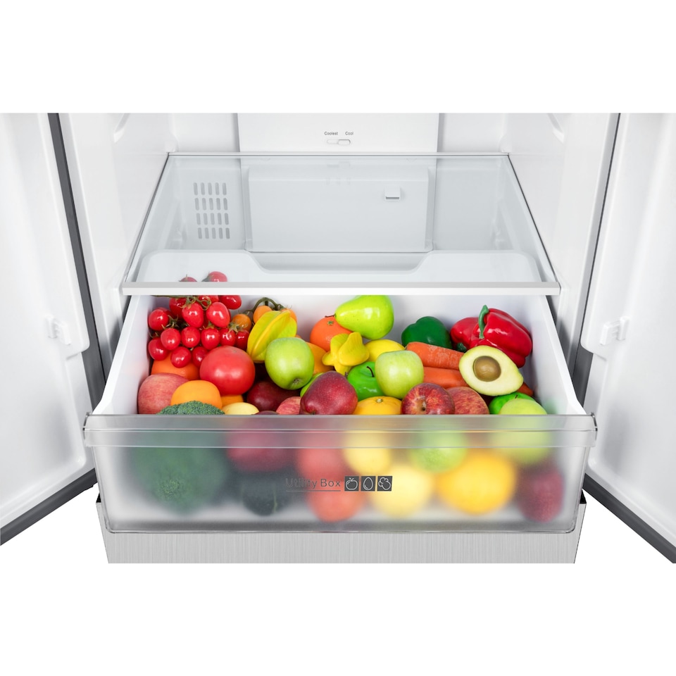image 1 of HYE 403 Litre Frost Free French Door American Fridge Freezer, 70cm, Silver - RF01AMFD403DS07
