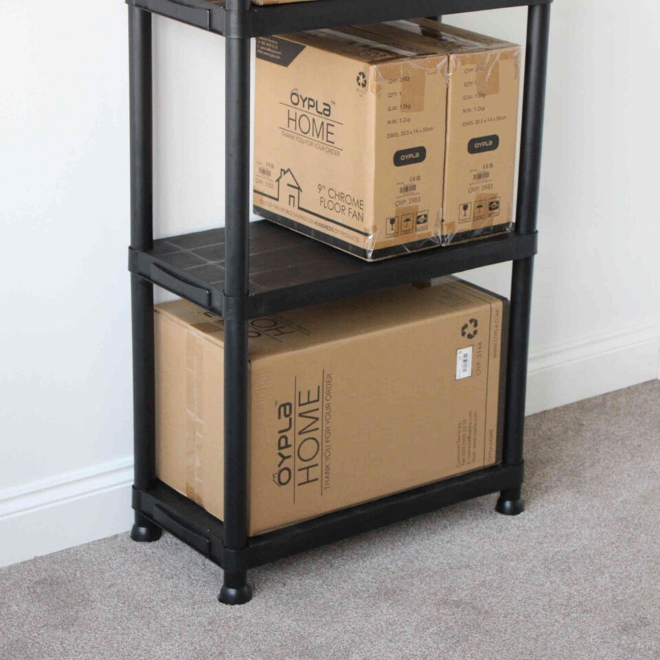 image 1 of 2x Oypla 4 Tier Black Plastic Heavy Duty Shelving Racking Storage Unit