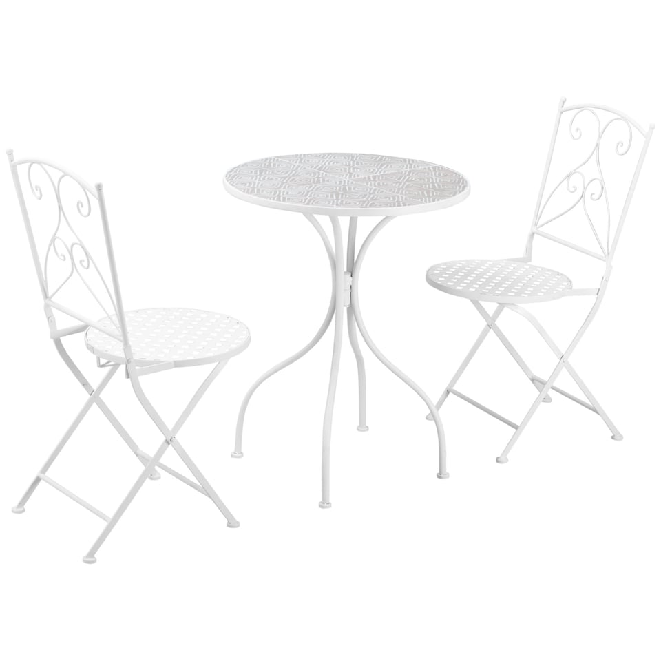 image 1 of Outsunny 3 Pieces Garden Bistro Set, Folding Outdoor Single Chairs and Mosaic Garden Table Furniture Set for Patio, Balcony, Deck, White