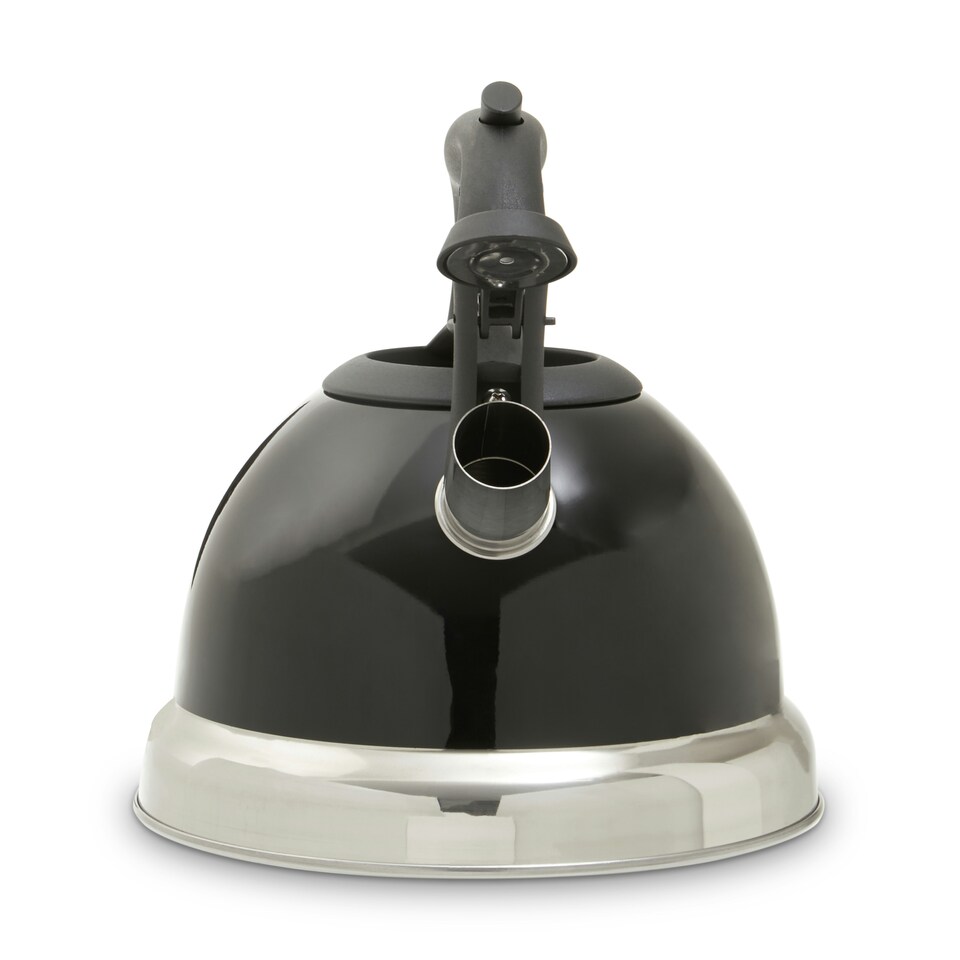 image 1 of Interiors by Premier Black 3000ml Whistling Kettle, Sleek Stainless Steel Stovetop Kettle With Whistle & Soft Touch Handle,