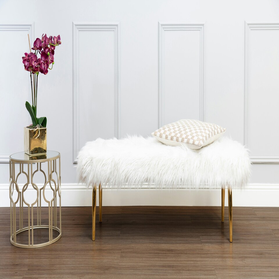 image 1 of Clarence Natural Fur Effect Bench White