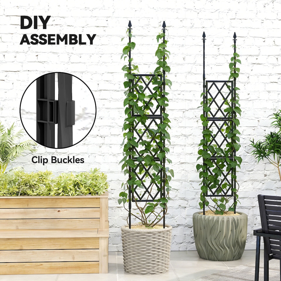 image 1 of Outsunny Foldable Garden Trellis, Lattice Climbing Support Trellis | Black | Black