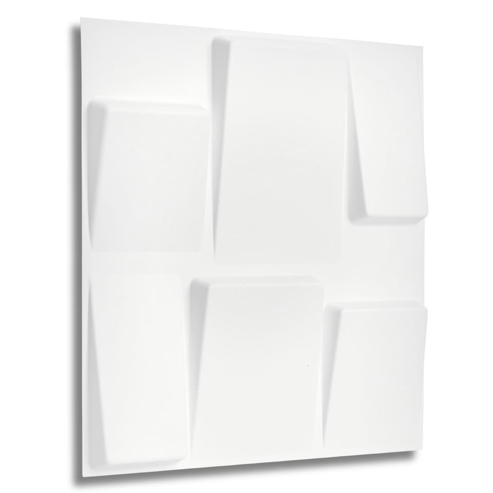 image 1 of NOVECRAFTO 3D Geometric Wall Panels – Matt White Squares Design – 6 PVC Sheets – 1.5m² (16.15sqft) – Interior Cladding Wall Tile Effect | White