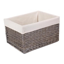 Jumbo Antique Wash Lined Wicker Storage Basket | White | White | XL