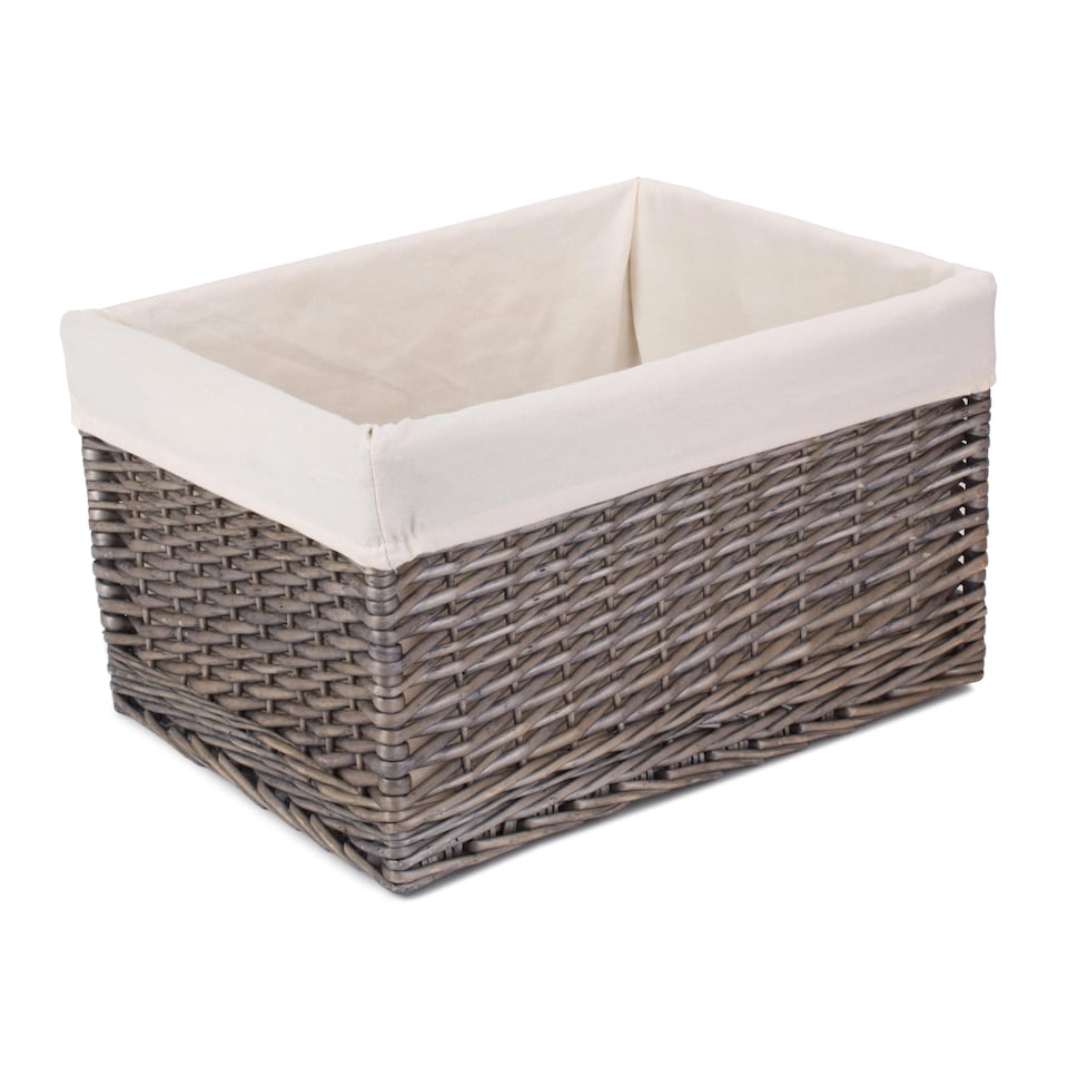 image 1 of Jumbo Antique Wash Lined Wicker Storage Basket | White | White | XL