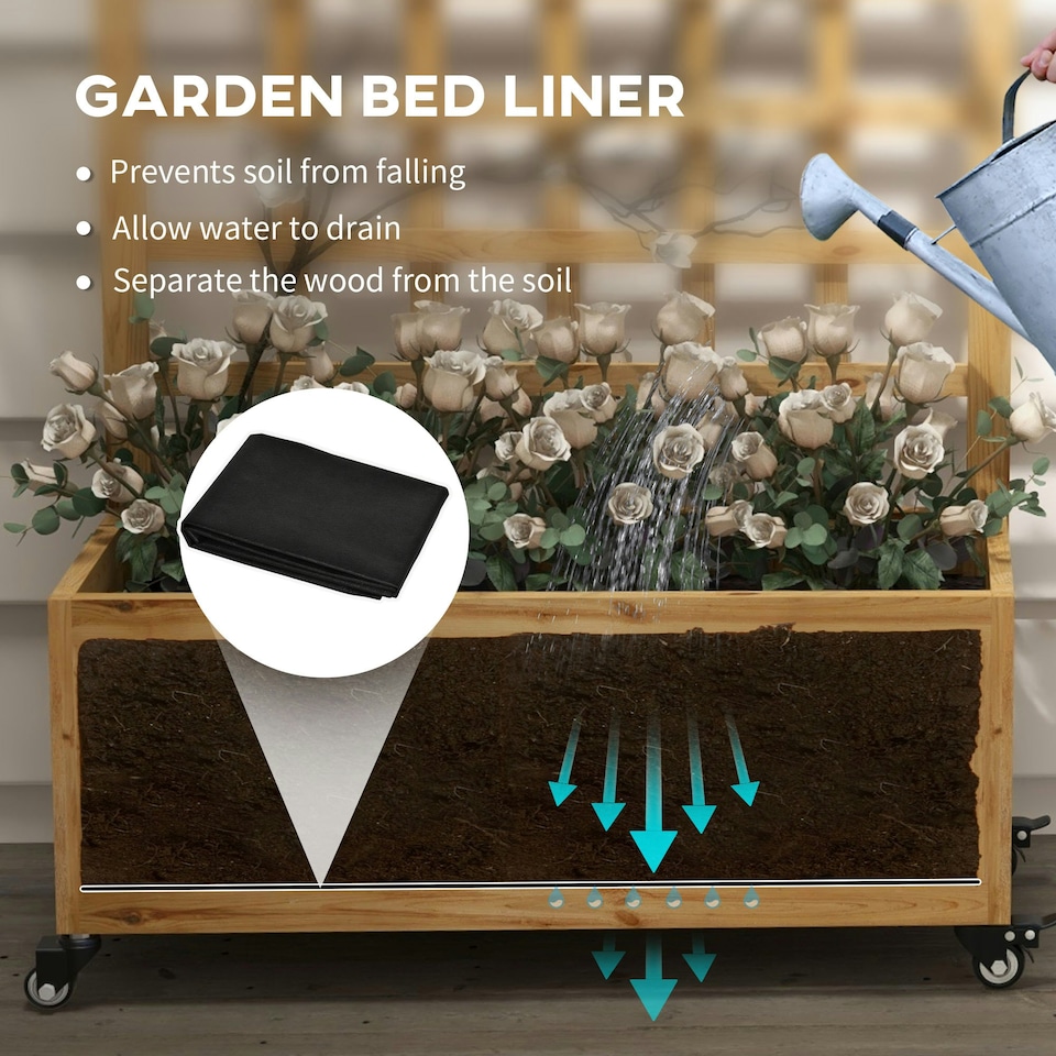 image 1 of Outsunny Wooden Trellis Planter, Raised Garden Bed with Wheels, Natural