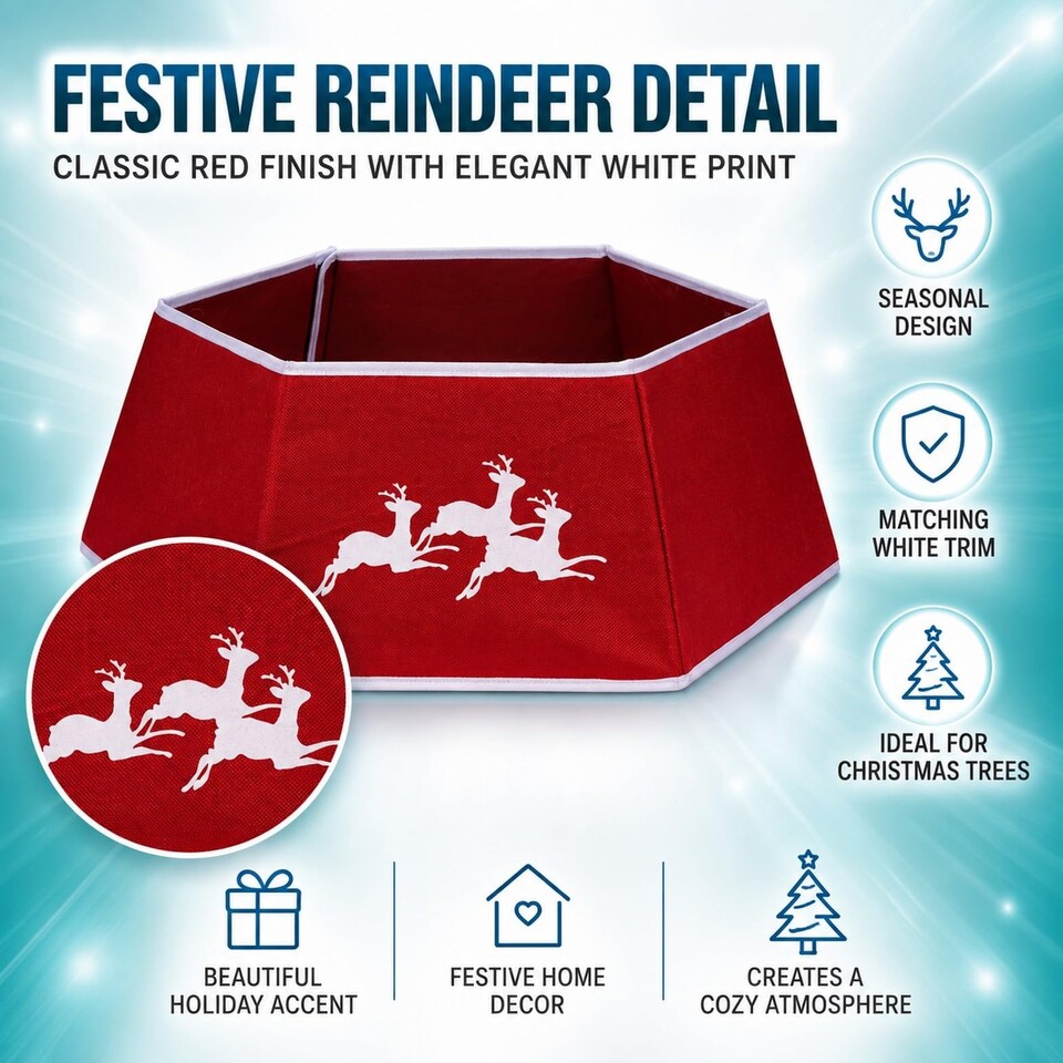 image 1 of 26.8 Inch Hexagonal Fabric Christmas Tree Collar Foldable Red Burlap Cover for Tree Stands