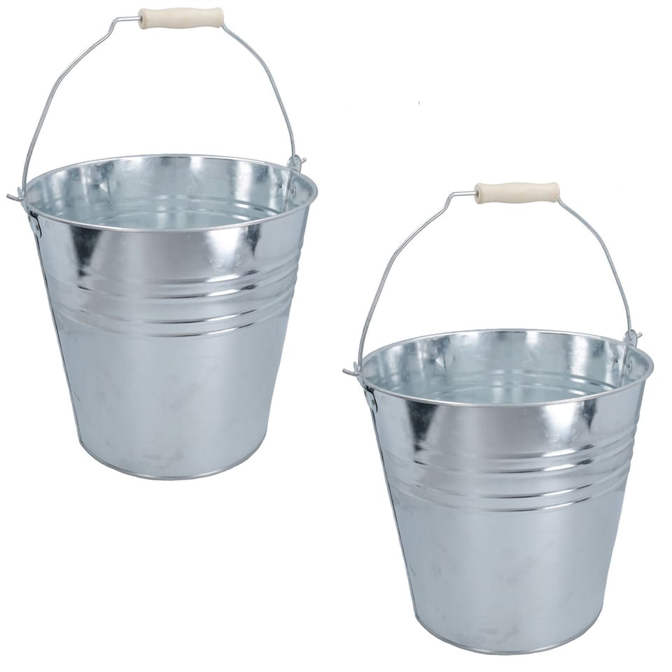 image 1 of 15L Galvanised Steel Metal Bucket Pail Water Coal Fire Greenhouse Garden Plants 2pc