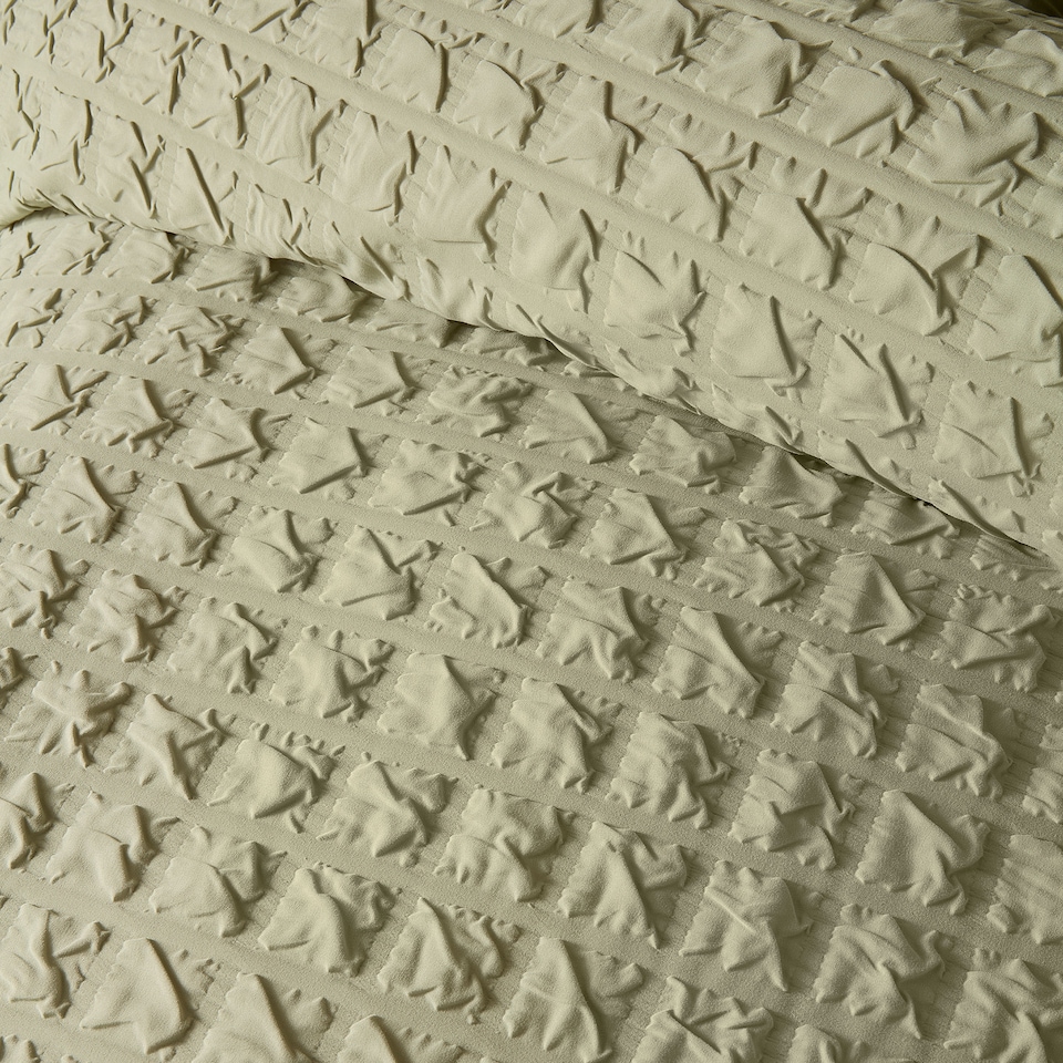 image 1 of Serene Embossed Grid Duvet Cover Set Green