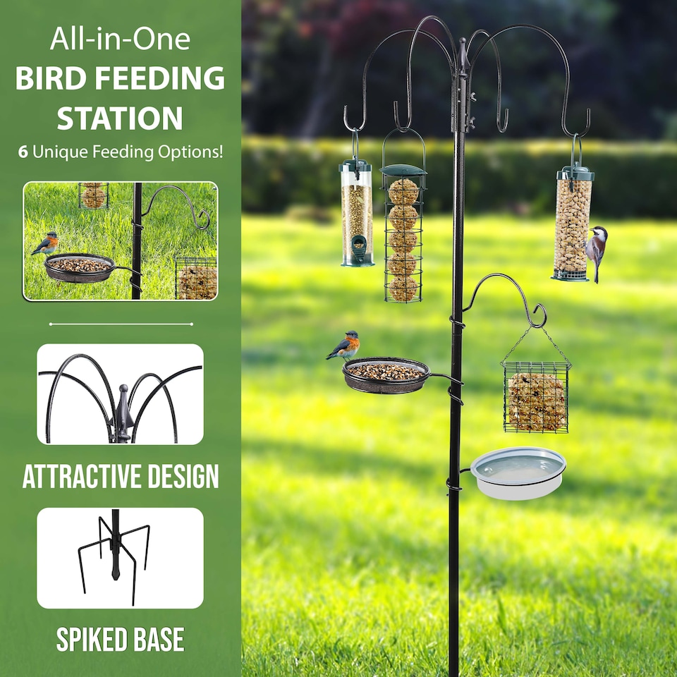 image 1 of Wild Bird Feeding Station Garden Water Bath, Table, Hanging Feeder & Stabilizer