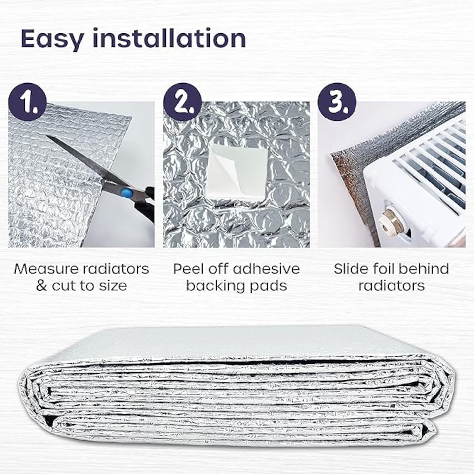 image 1 of Radiator Foil Insulation Roll Reflector Panels - Energy Saving Radiator Heat Deflector for Home Heating | Silver | 5m x 60cm - FOLDED | 1