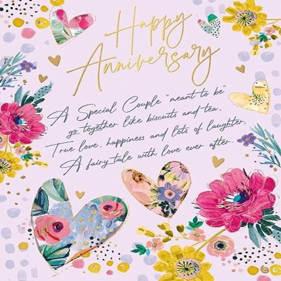 Words 'n' Wishes Anniversary Card - Special Couple - Floral Love Hearts Design - Special Finishes - Made in the UK - Eco-Friendly