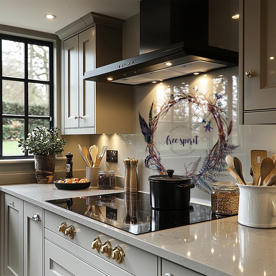 image 1 of Watercolor Boho Wreath Splash Back | White