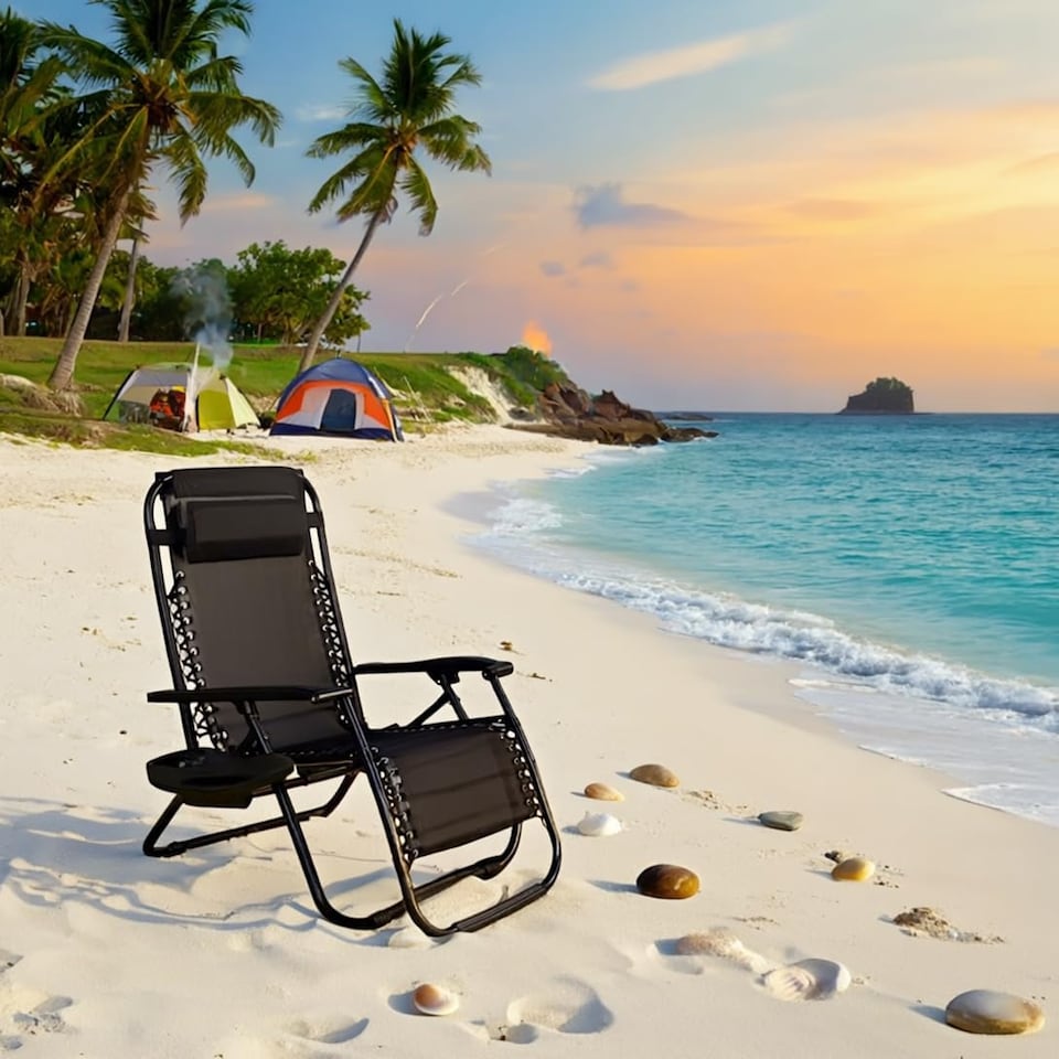 image 1 of Gravity Chair Heavy Duty Textoline Outdoor & Garden Sunloungers Folding Reclining Patio Chair Recliners ,1pc