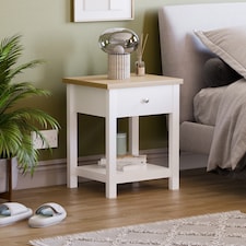 Vida Designs Arlington 1 Drawer Side Table Shaker Sofa Bedside Table, White & Oak