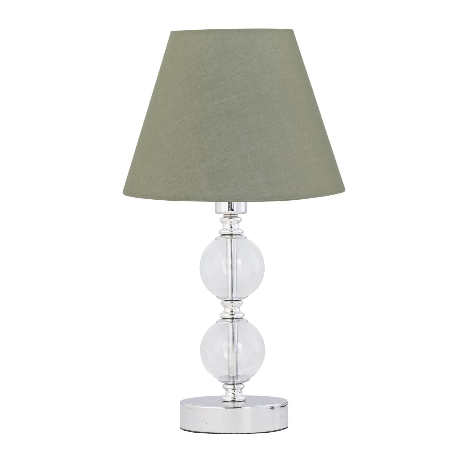 First Choice Lighting Chrome Two Ball Table Lamp with Sage Green Shade in Silver
