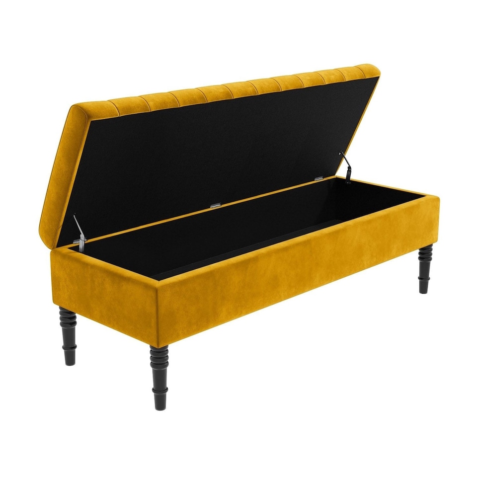 image 1 of Safar 90cm Ottoman Storage Bench - Plush Velvet Shoe Bench - Mustard Gold Lined Upholstery Storage Footstool