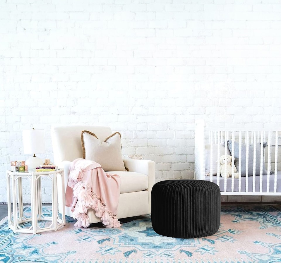 image 1 of Black  Jumbo Cord Footstool Oval Pouffe, Corduroy Ottoman Bean Bags 40cm x 35cm