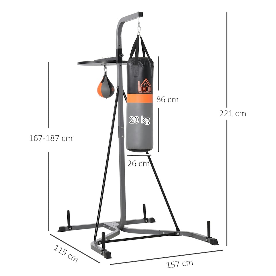 image 1 of HOMCOM Punchbag & Speedball Boxing Station w/ Freestanding Frame, Grey