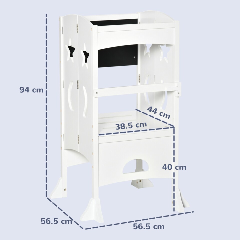 image 1 of HOMCOM Kids Step Stool Toddler Kitchen Stool with Blackboard Lockable Handrail